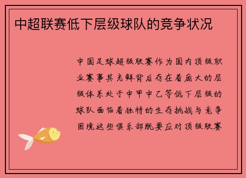 中超联赛低下层级球队的竞争状况