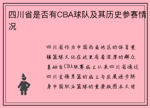 四川省是否有CBA球队及其历史参赛情况